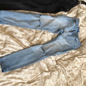 Two pairs of denim jeans/overalls